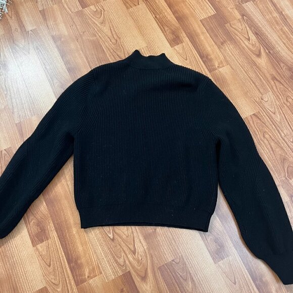Zara Knit Black Cropped Puff Bishop Sleeve Sweater Sz S Small - Picture 2 of 9
